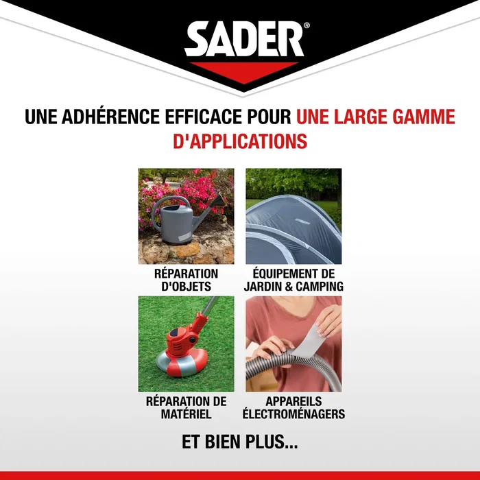 Sader - Ruban Adhésif Extrême Réparation Tout Surfaces, Noir, 20 m x 50 mm - Intérieur et Extérieur, Résistant aux Intempéries et Chocs