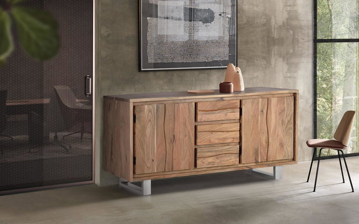 GINER Y COLOMER - Buffet 4 portes en bois d'acacia naturel - 82 x 172 x 45 cm