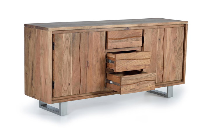 GINER Y COLOMER - Buffet 4 portes en bois d'acacia naturel - 82 x 172 x 45 cm