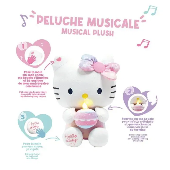 Jemini - Peluche interactive Hello Kitty - Anniversaire, musique, bougie et rires - 26 cm
