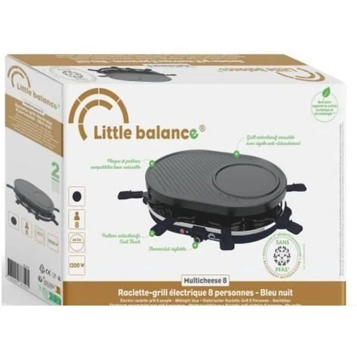 Little Balance Appareil à Raclette 3-en-1 Multi Cheese - 8 Personnes, 1200 W, Bleu Nuit - Raclette, Grill et Crêpière