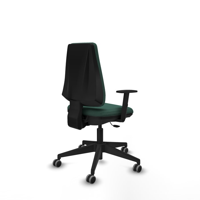 Chaise Elche Contact permament de base Tissu Vert foncé Base pyramidale noire Accoudoir 1D Sans appui-tête Roulettes 65mm pour moquette