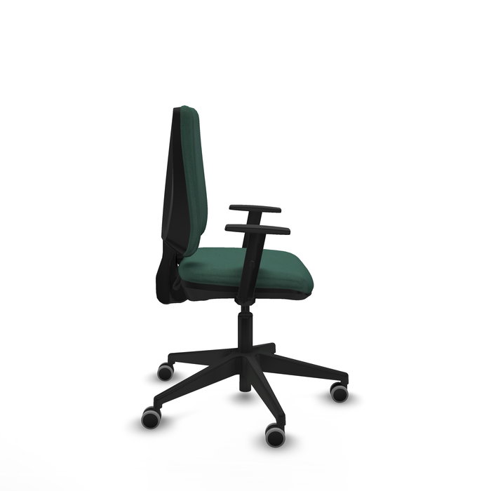 Chaise Elche Contact permament de base Tissu Vert foncé Base pyramidale noire Accoudoir 1D Sans appui-tête Roulettes 65mm pour moquette
