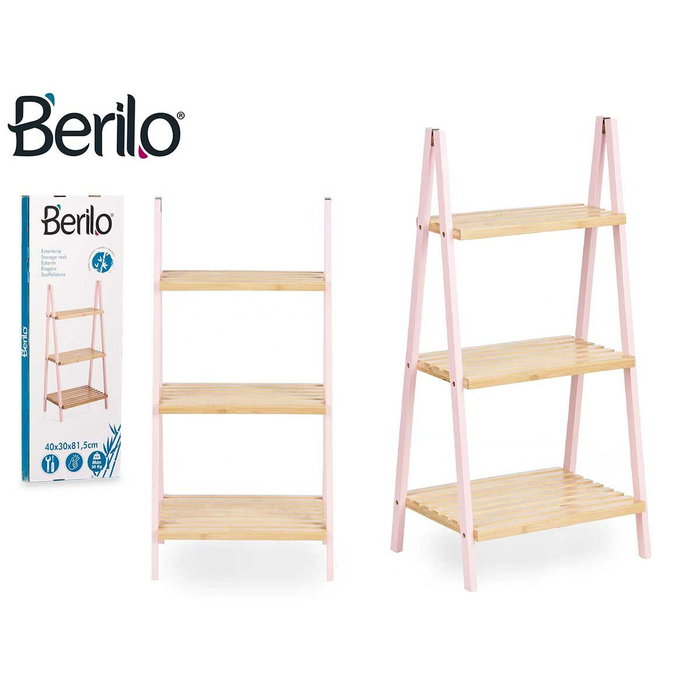 BERILO Étagère Escaler 3 Étagères Bambou Rose