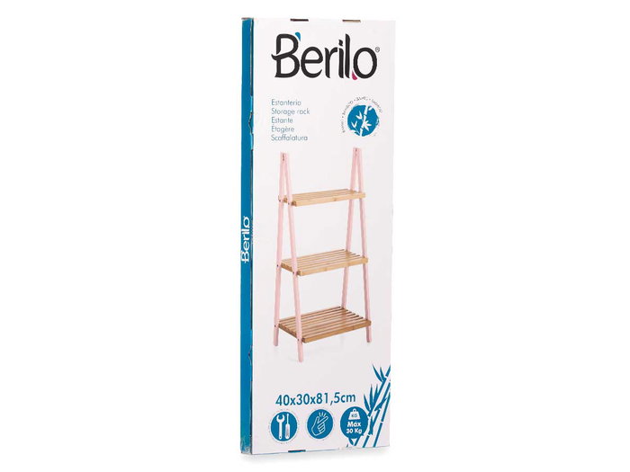 Berilo Étagère Escalier 3 Niveaux Bambou et Pin Rose 40x81x30 cm Berilo Étagère Escalier 3 Niveaux Bambou et Pin Rose 40x81x30 cm