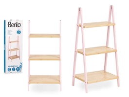 Berilo Étagère Escalier 3 Niveaux Bambou et Pin Rose 40x81x30 cm