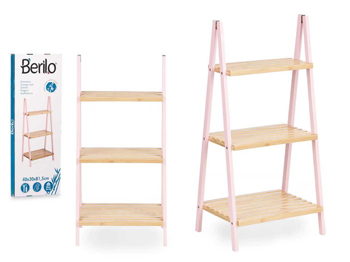 Berilo Étagère Escalier 3 Niveaux Bambou et Pin Rose 40x81x30 cm Berilo Étagère Escalier 3 Niveaux Bambou et Pin Rose 40x81x30 cm