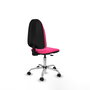 Chaise de bureau Algarra avec mécanisme de contact permanent de base, rembourrée de simili cuir rose. Équipée d'une base chromée, sans accoudoirs et de roulettes pour parquet.