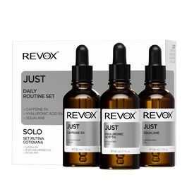 Revox B77 Kit de Soins Quotidien Visage - Huile Nourrissante au Squalane 30 ml + Sérum Jour Anti-Cernes à la Caféine 5% 30 ml + Fluide Hydratant à l'Acide Hyaluronique 5% 30 ml