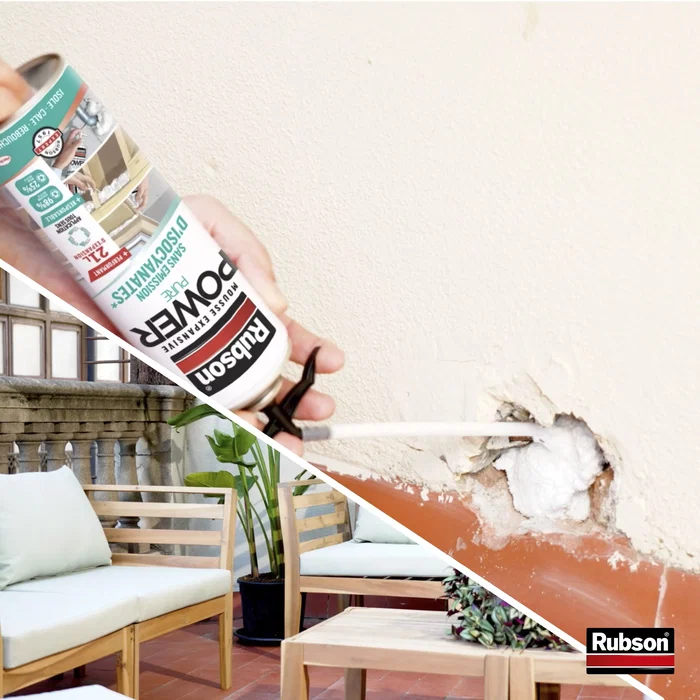 Rubson - Lot de 2 aérosols de mousse expansive polyuréthane Power Pure, 21 L, adhérence multi-supports, isolant thermique et acoustique, ponçable et peinture