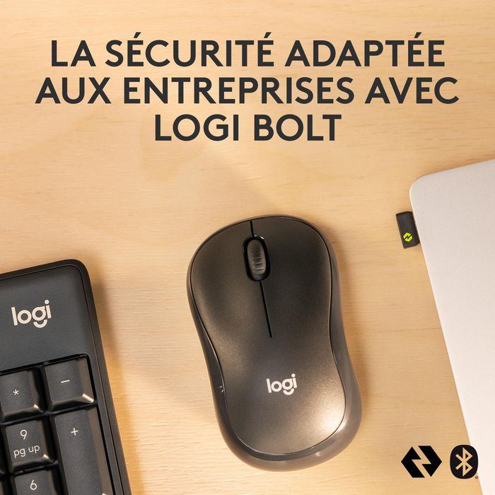 Logitech MK370 - Combo clavier et souris sans fil pour entreprise, clavier résistant aux éclaboussures et souris silencieuse avec connectivité USB/BT