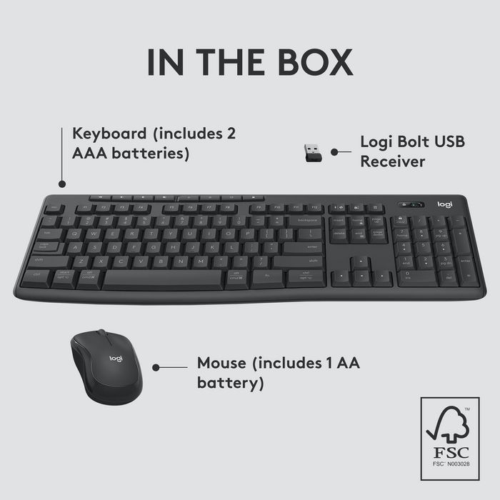 Logitech MK370 - Combo clavier et souris sans fil pour entreprise, clavier résistant aux éclaboussures et souris silencieuse avec connectivité USB/BT