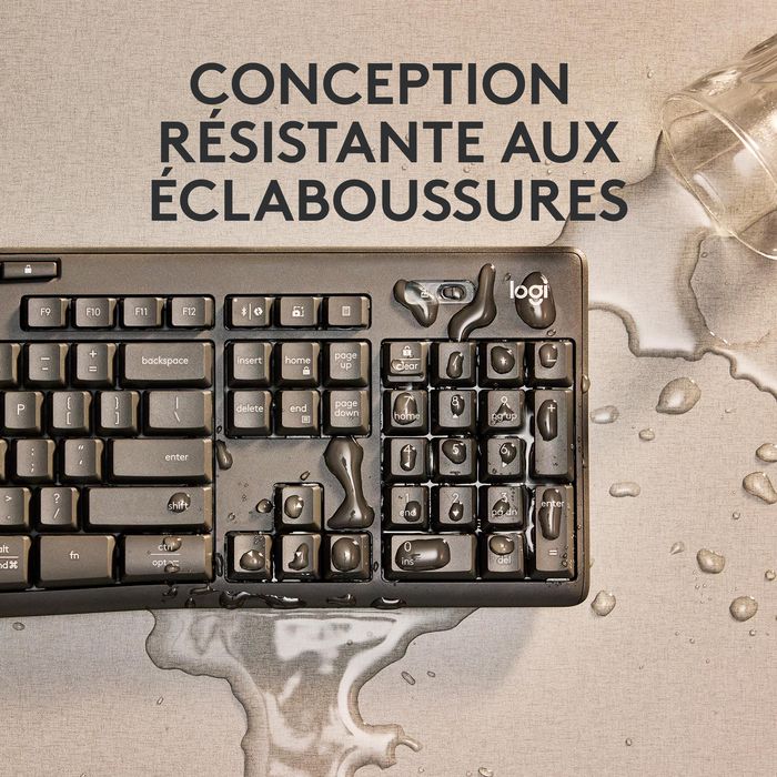 Logitech MK370 - Combo clavier et souris sans fil pour entreprise, clavier résistant aux éclaboussures et souris silencieuse avec connectivité USB/BT