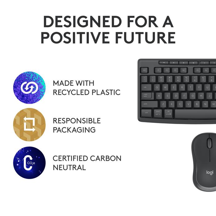 Logitech MK370 - Combo clavier et souris sans fil pour entreprise, clavier résistant aux éclaboussures et souris silencieuse avec connectivité USB/BT