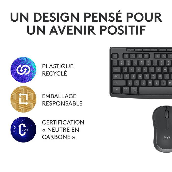 Logitech MK370 - Combo clavier et souris sans fil pour entreprise, clavier résistant aux éclaboussures et souris silencieuse avec connectivité USB/BT