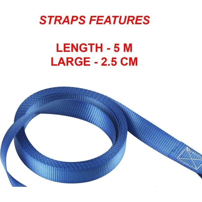 Master Lock 4367EURDAT - Kit de 4 sangles d'arrimage à cliquet, 5m x 25mm, capacité 300kg, avec crochets en S, bleu