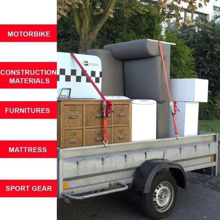 Master Lock 4367EURDAT - Kit de 4 sangles d'arrimage à cliquet, 5m x 25mm, capacité 300kg, avec crochets en S, bleu