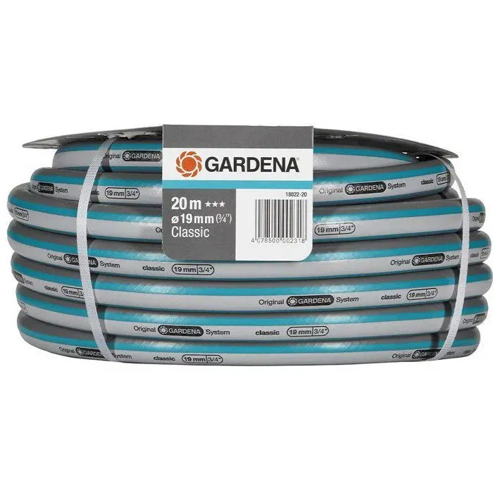 Gardena Tuyau d'arrosage Classic 20 m, Ø 19 mm, Haute résistance pression 22 bar, Résistant au gel et aux UV, Garantie 12 ans (Réf. 18022-20)