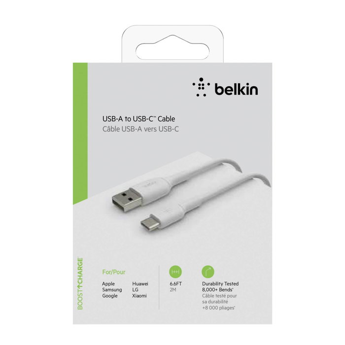 Belkin Câble USB-A vers USB-C 2m Blanc CAB001BT2MWH Belkin Câble USB-A vers USB-C 2m Blanc CAB001BT2MWH