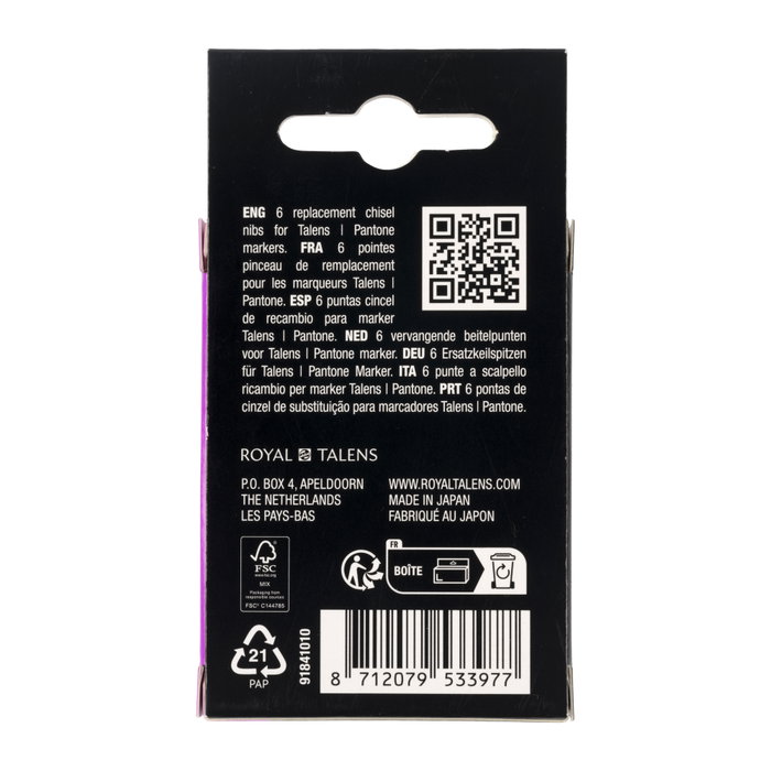 Talens | Pantone Pointes de rechange biseautées, lot de 6 Talens | Pantone Pointes de rechange biseautées, lot de 6