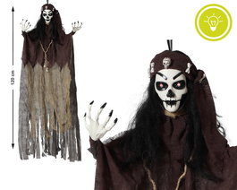 Gitana Fantôme Suspendue avec Robe Marron et Yeux Lumineux 120 cm - Décoration Halloween Esotérique et Spirituelle