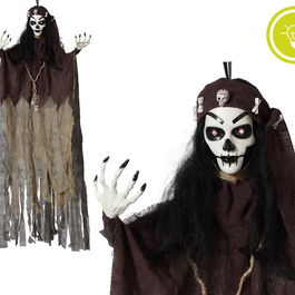 Gitana Fantôme Suspendue avec Robe Marron et Yeux Lumineux 120 cm - Décoration Halloween Esotérique et Spirituelle