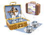 TACHAN Set de Picnic en Panier en Osier avec Motif Vichy Bleu - 4 Sets Complets (Assiettes, Couverts, Tasses, Nappe)