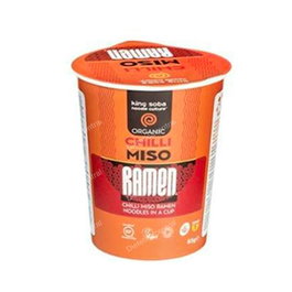 KING SOBA Vaso de Sopa Ramen Miso-Chili Bio sans Gluten 85g - Bol de Nouilles Instantané