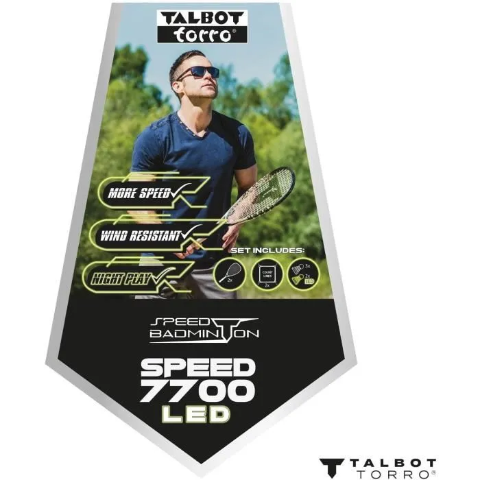 Schildkröt Set de Speedbadminton Speed 7700 LED - Set complet avec raquettes graphite, navettes LED et sac à dos