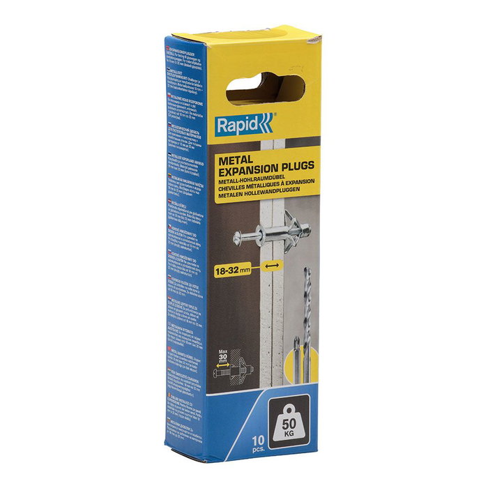 Rapid Chevilles à Expansion Métal pour Cloison Plâtre 18-32mm, Lot de 10