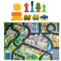 C BABY Alfombra de jeu Ville avec route pour enfants +2 ans, 144x99 cm, inclut 3 voitures, 1 arbre, 1 cube et 4 panneaux de signalisation