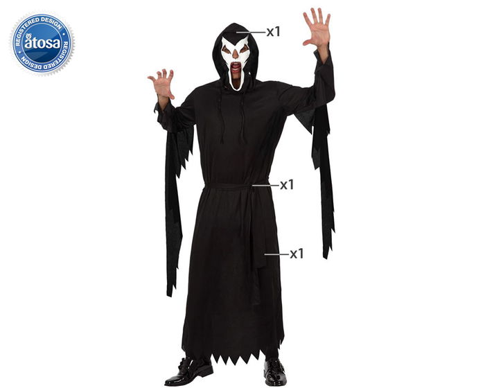 Déguisement Halloween Ténèbres Homme Adulte Noir Masque et Tunique avec Capuche Taille M-L, Composition Polyester Déguisement Halloween Ténèbres Homme Adulte Noir Masque et Tunique avec Capuche Taille M-L, Composition Polyester