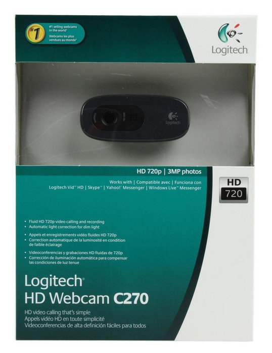 Logitech C270 Webcam HD 720p avec microphone intégré et technologie RightLight pour appels vidéo