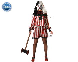 Costume de Clown Rouge Effrayant pour Femme Adulte, Ensemble T-shirt et Pantalon à Rayures, Halloween Fête Thématique