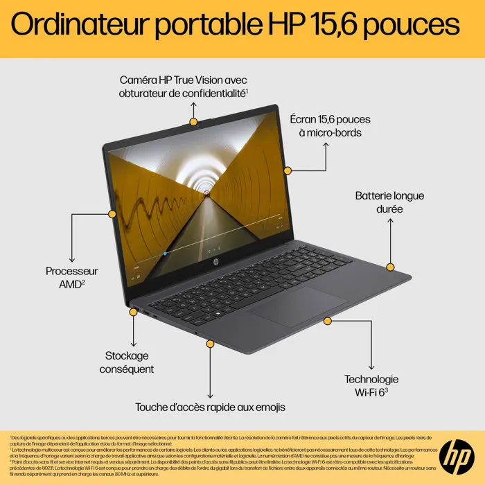 HP 15-fc1003nfx - PC Portable 15,6 pouces FHD - Ryzen 3 7320U - 8 Go RAM - 512 Go SSD - AZERTY
