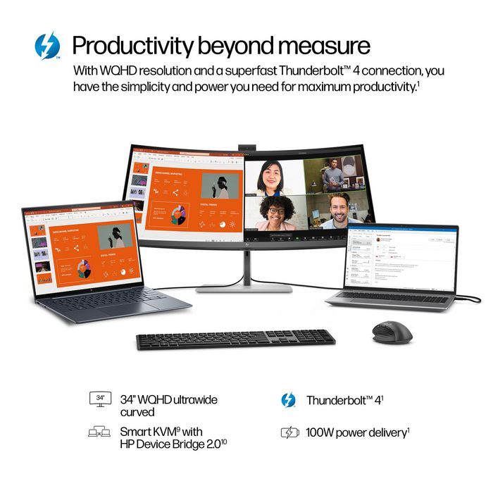 HP Series 7 Pro 734pm - Écran de conférence 34 pouces WQHD avec webcam IA, Thunderbolt 4 et affichage HDR400 IPS Black HP Series 7 Pro 734pm - Écran de conférence 34 pouces WQHD avec webcam IA, Thunderbolt 4 et affichage HDR400 IPS Black