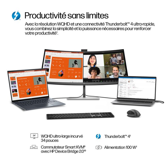 HP Series 7 Pro 734pm - Écran de conférence 34 pouces WQHD avec webcam IA, Thunderbolt 4 et affichage HDR400 IPS Black HP Series 7 Pro 734pm - Écran de conférence 34 pouces WQHD avec webcam IA, Thunderbolt 4 et affichage HDR400 IPS Black