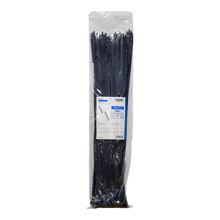 Edm Brides de câble en nylon noir 762 x 9 mm lot de 100 résistants aux UV et à la température -40°C à 85°C