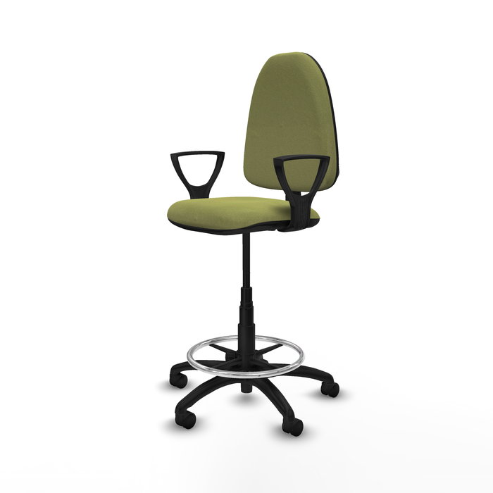 Tabouret Aýna taburete Contact permament de base Tissu Vert olive Structure polyamide noire Accoudoirs fixes Sans appui-tête Roulettes en nylon 50 mm