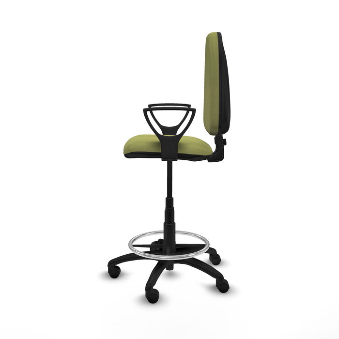 Tabouret Aýna taburete Contact permament de base Tissu Vert olive Structure polyamide noire Accoudoirs fixes Sans appui-tête Roulettes en nylon 50 mm