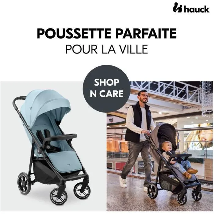 Hauck Poussette compacte Shop N Care Bleu - 4 roues, dossier et repose-pieds réglables, pare-soleil UPF 50+, panier XL 3 kg, pliage d'une main