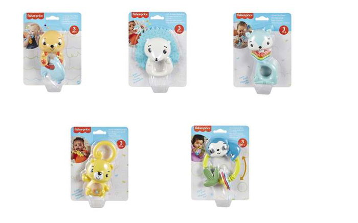 Fisher-Price - Sonajeros y mordedores animales - Série d'anneaux de dentition et hochets pour bébé, modèles assortis