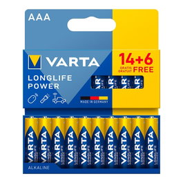 Varta Longlife Power Pile alcaline AAA LR03 Blister 20 unités (14 + 6) 10,5 x 44,5 mm