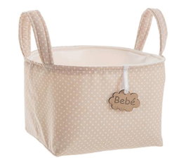 Creaciones Llopis - Panier avec poignées motif pois marron 17 x 13,5 x 20 cm - Polyester - À partir de 3 ans