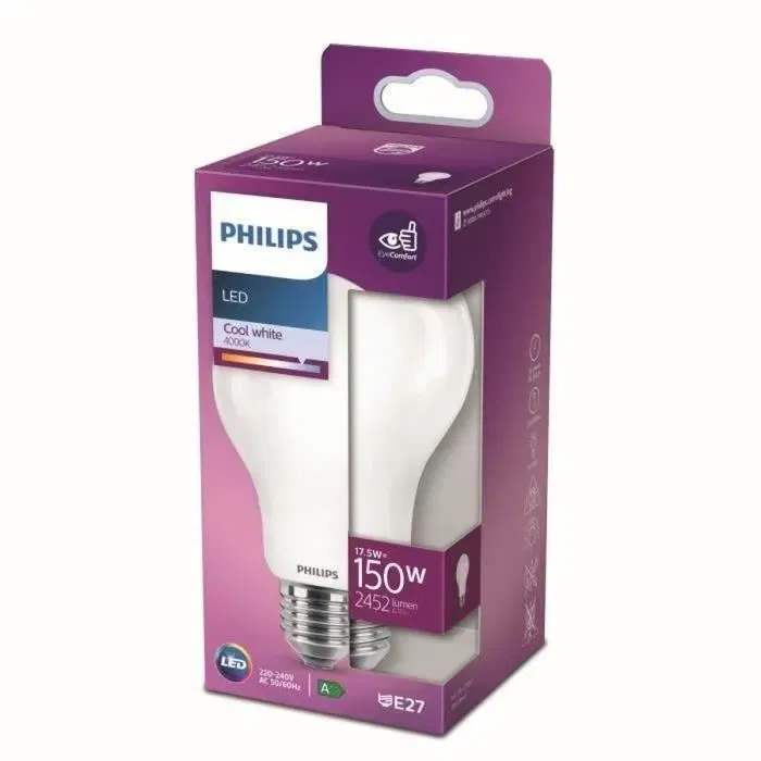 Philips Ampoule LED non-dimmable E27 Équivalence 150W Blanc Froid 18W – Compatible Intérieur, Durée de vie 15000 heures, Classe Énergétique D