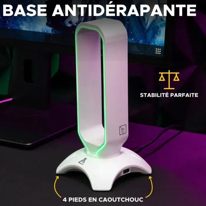 The G-Lab K-STAND RADO - Support pour casque gaming avec rétroéclairage RGB USB 7 couleurs - Blanc
