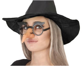 Lunettes rondes avec nez long et sourcils pour déguisement de sorcière