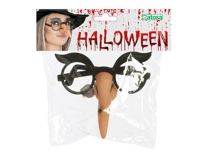 Lunettes et nez de sorcière pour déguisement Halloween - Accessoire carnaval adulte, effet comique exagéré, gris