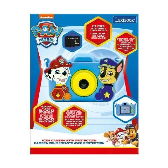 Lexibook - Appareil photo pour enfant 4 en 1 Pat'Patrouille avec protection, rechargeable USB-C, carte mémoire incluse, pour enfants dès 3 ans