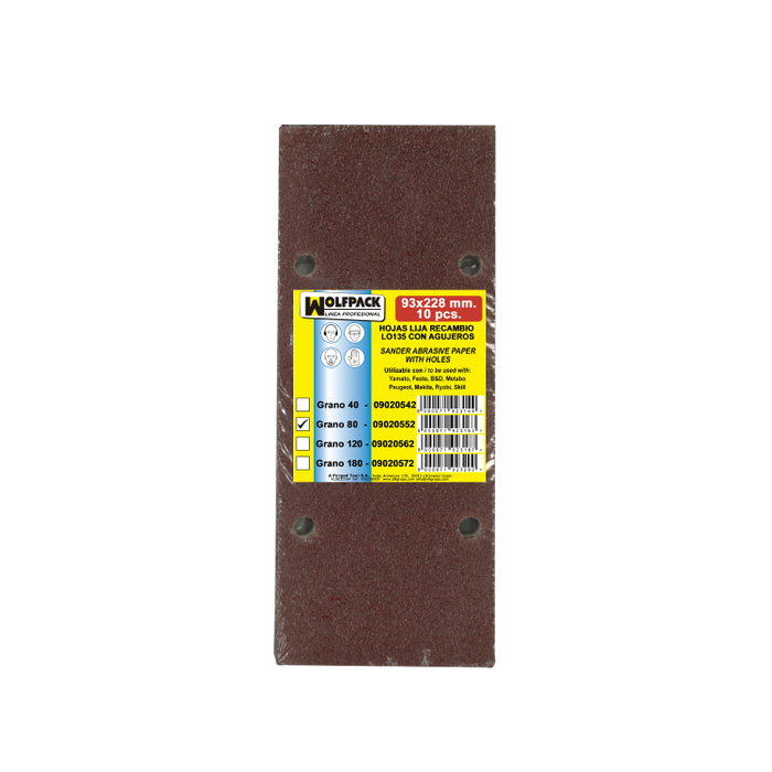 WOLFPACK LINEA PROFESIONAL Papier abrasif LO140 Grain 80, 10 pièces